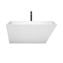 Load image into Gallery viewer, Wyndham Hannah 59 Inch Freestanding Bathtub in White with Floor Mounted Faucet, Drain and Overflow Trim in Matte Black- Wyndham