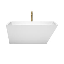 Load image into Gallery viewer, Wyndham Hannah 59 Inch Freestanding Bathtub in White with Polished Chrome Trim and Floor Mounted Faucet in Brushed Gold- Wyndham