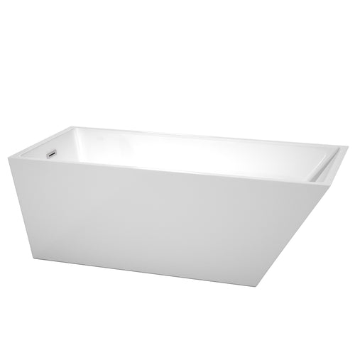 Wyndham Hannah 67 Inch Freestanding Bathtub in White with Polished Chrome Drain and Overflow Trim- Wyndham