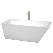 Load image into Gallery viewer, Wyndham Hannah 67 Inch Freestanding Bathtub in White with Floor Mounted Faucet, Drain and Overflow Trim in Brushed Nickel- Wyndham