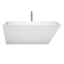 Load image into Gallery viewer, Wyndham Hannah 67 Inch Freestanding Bathtub in White with Floor Mounted Faucet, Drain and Overflow Trim in Brushed Nickel- Wyndham