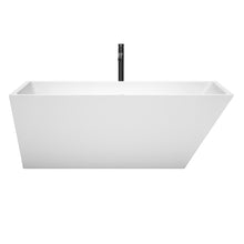 Load image into Gallery viewer, Wyndham Hannah 67 Inch Freestanding Bathtub in White with Polished Chrome Trim and Floor Mounted Faucet in Matte Black- Wyndham