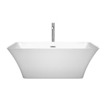 Load image into Gallery viewer, Wyndham Tiffany 59 Inch Freestanding Bathtub in White with Floor Mounted Faucet, Drain and Overflow Trim in Polished Chrome- Wyndham