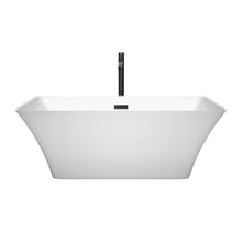 Load image into Gallery viewer, Wyndham Tiffany 59 Inch Freestanding Bathtub in White with Floor Mounted Faucet, Drain and Overflow Trim in Matte Black- Wyndham