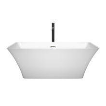 Load image into Gallery viewer, Wyndham Tiffany 59 Inch Freestanding Bathtub in White with Polished Chrome Trim and Floor Mounted Faucet in Matte Black- Wyndham