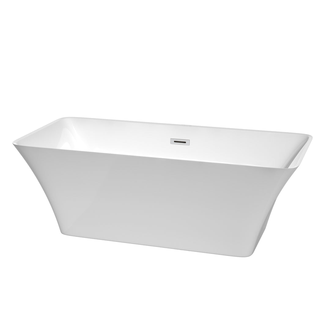Wyndham Tiffany 67 Inch Freestanding Bathtub in White with Polished Chrome Drain and Overflow Trim- Wyndham