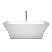 Load image into Gallery viewer, Wyndham Tiffany 67 Inch Freestanding Bathtub in White with Floor Mounted Faucet, Drain and Overflow Trim in Polished Chrome- Wyndham
