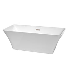 Load image into Gallery viewer, Wyndham Tiffany 67 Inch Freestanding Bathtub in White with Brushed Nickel Drain and Overflow Trim- Wyndham