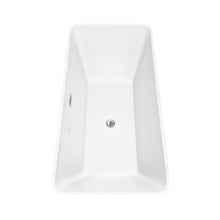 Load image into Gallery viewer, Wyndham Tiffany 67 Inch Freestanding Bathtub in White with Floor Mounted Faucet, Drain and Overflow Trim in Brushed Nickel- Wyndham