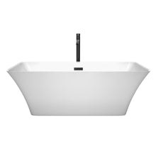 Load image into Gallery viewer, Wyndham Tiffany 67 Inch Freestanding Bathtub in White with Floor Mounted Faucet, Drain and Overflow Trim in Matte Black- Wyndham