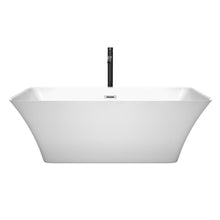 Load image into Gallery viewer, Wyndham Tiffany 67 Inch Freestanding Bathtub in White with Polished Chrome Trim and Floor Mounted Faucet in Matte Black- Wyndham