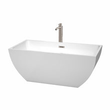 Load image into Gallery viewer, Wyndham Rachel 59 Inch Freestanding Bathtub in White with Floor Mounted Faucet, Drain and Overflow Trim in Brushed Nickel- Wyndham