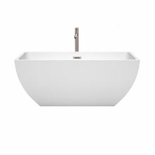 Load image into Gallery viewer, Wyndham Rachel 59 Inch Freestanding Bathtub in White with Floor Mounted Faucet, Drain and Overflow Trim in Brushed Nickel- Wyndham