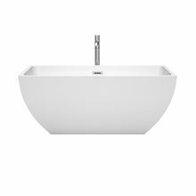 Load image into Gallery viewer, Wyndham Rachel 59 Inch Freestanding Bathtub in White with Floor Mounted Faucet, Drain and Overflow Trim in Polished Chrome- Wyndham
