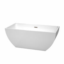 Load image into Gallery viewer, Wyndham Rachel 59 Inch Freestanding Bathtub in White with Brushed Nickel Drain and Overflow Trim- Wyndham