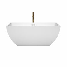 Load image into Gallery viewer, Wyndham Rachel 59 Inch Freestanding Bathtub in White with Polished Chrome Trim and Floor Mounted Faucet in Brushed Gold- Wyndham