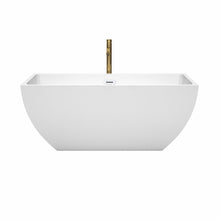 Load image into Gallery viewer, Wyndham Rachel 59 Inch Freestanding Bathtub in White with Shiny White Trim and Floor Mounted Faucet in Brushed Gold- Wyndham