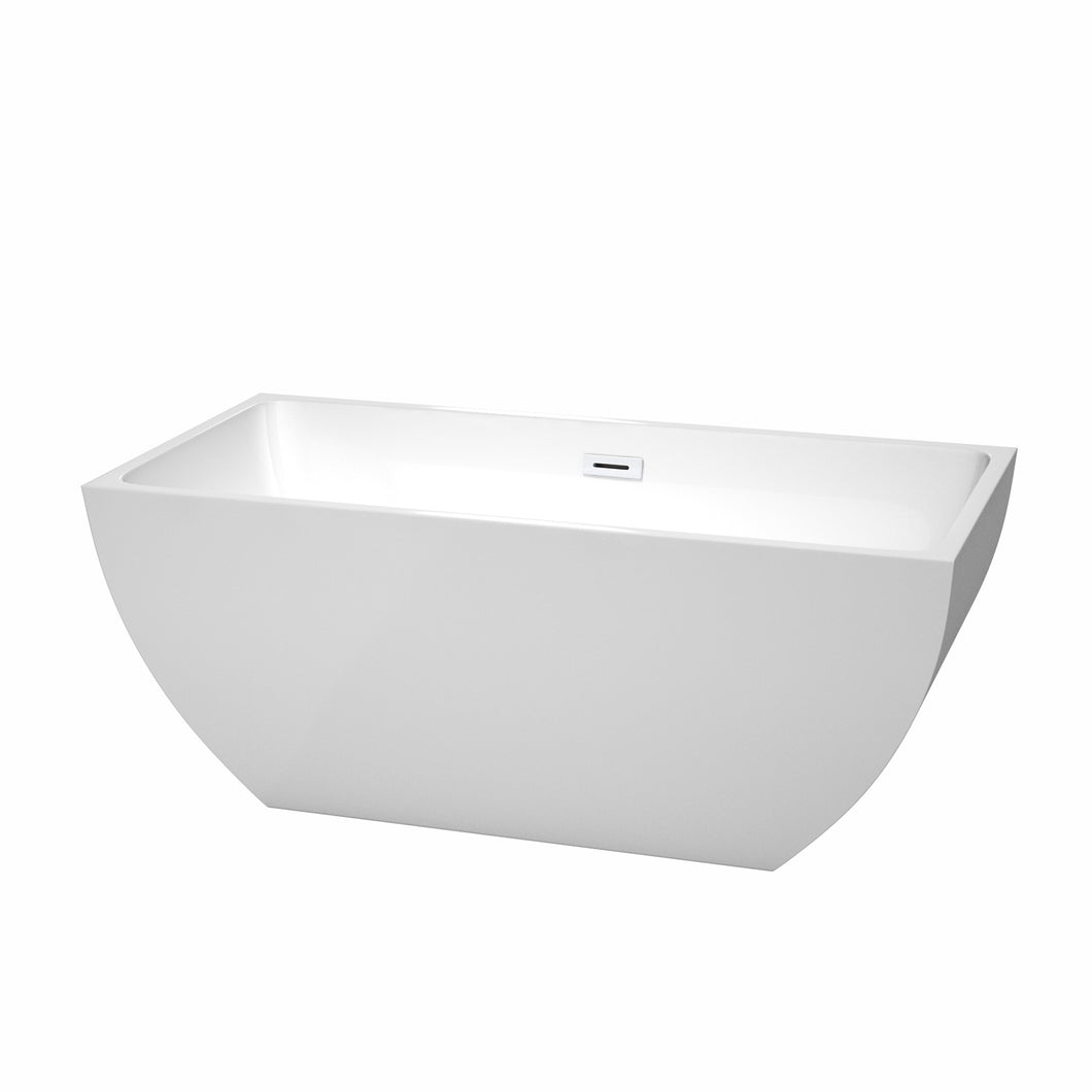 Wyndham Rachel 59 Inch Freestanding Bathtub in White with Shiny White Drain and Overflow Trim- Wyndham