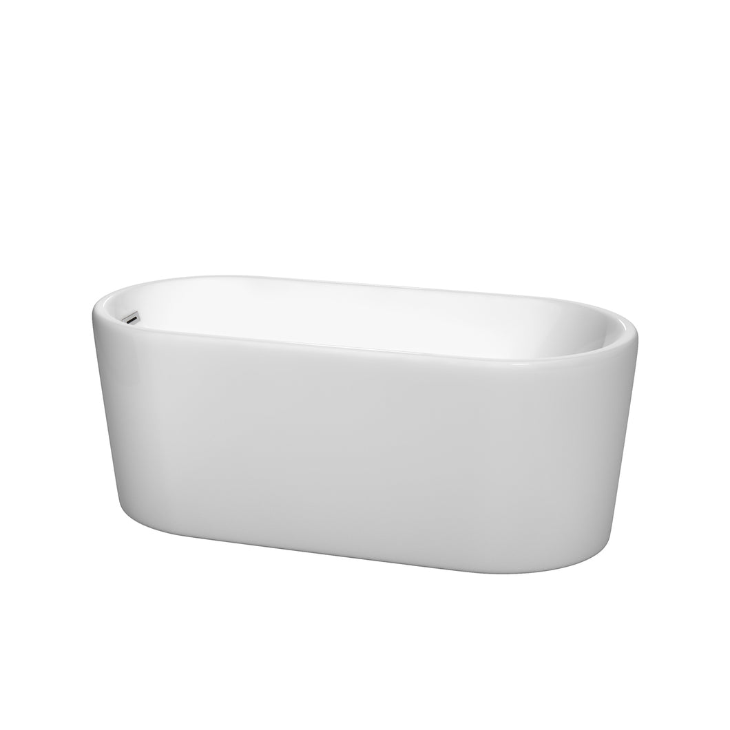 Wyndham Ursula 59 Inch Freestanding Bathtub in White with Polished Chrome Drain and Overflow Trim- Wyndham