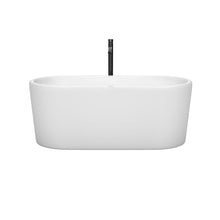 Load image into Gallery viewer, Wyndham Ursula 59 Inch Freestanding Bathtub in White with Floor Mounted Faucet, Drain and Overflow Trim in Matte Black- Wyndham