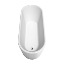 Load image into Gallery viewer, Wyndham Ursula 67 Inch Freestanding Bathtub in White with Polished Chrome Trim and Floor Mounted Faucet in Brushed Gold- Wyndham