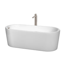 Load image into Gallery viewer, Wyndham Ursula 67 Inch Freestanding Bathtub in White with Floor Mounted Faucet, Drain and Overflow Trim in Brushed Nickel- Wyndham