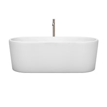 Load image into Gallery viewer, Wyndham Ursula 67 Inch Freestanding Bathtub in White with Floor Mounted Faucet, Drain and Overflow Trim in Brushed Nickel- Wyndham