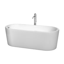 Load image into Gallery viewer, Wyndham Ursula 67 Inch Freestanding Bathtub in White with Floor Mounted Faucet, Drain and Overflow Trim in Polished Chrome- Wyndham