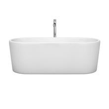 Load image into Gallery viewer, Wyndham Ursula 67 Inch Freestanding Bathtub in White with Floor Mounted Faucet, Drain and Overflow Trim in Polished Chrome- Wyndham
