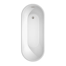 Load image into Gallery viewer, Wyndham Ursula 67 Inch Freestanding Bathtub in White with Brushed Nickel Drain and Overflow Trim- Wyndham