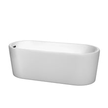 Load image into Gallery viewer, Wyndham Ursula 67 Inch Freestanding Bathtub in White with Matte Black Drain and Overflow Trim- Wyndham