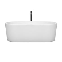 Load image into Gallery viewer, Wyndham Ursula 67 Inch Freestanding Bathtub in White with Shiny White Trim and Floor Mounted Faucet in Matte Black- Wyndham