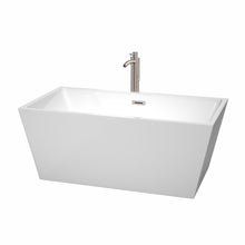 Load image into Gallery viewer, Wyndham Sara 59 Inch Freestanding Bathtub in White with Floor Mounted Faucet, Drain and Overflow Trim in Brushed Nickel- Wyndham