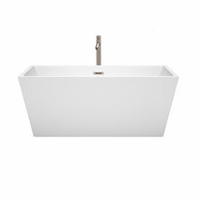 Load image into Gallery viewer, Wyndham Sara 59 Inch Freestanding Bathtub in White with Floor Mounted Faucet, Drain and Overflow Trim in Brushed Nickel- Wyndham