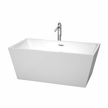 Load image into Gallery viewer, Wyndham Sara 59 Inch Freestanding Bathtub in White with Floor Mounted Faucet, Drain and Overflow Trim in Polished Chrome- Wyndham