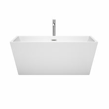 Load image into Gallery viewer, Wyndham Sara 59 Inch Freestanding Bathtub in White with Floor Mounted Faucet, Drain and Overflow Trim in Polished Chrome- Wyndham