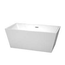 Load image into Gallery viewer, Wyndham Sara 59 Inch Freestanding Bathtub in White with Brushed Nickel Drain and Overflow Trim- Wyndham