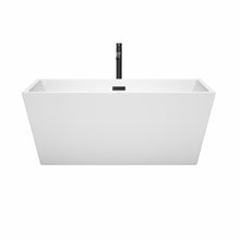Load image into Gallery viewer, Wyndham Sara 59 Inch Freestanding Bathtub in White with Floor Mounted Faucet, Drain and Overflow Trim in Matte Black- Wyndham