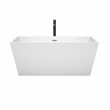 Load image into Gallery viewer, Wyndham Sara 59 Inch Freestanding Bathtub in White with Polished Chrome Trim and Floor Mounted Faucet in Matte Black- Wyndham