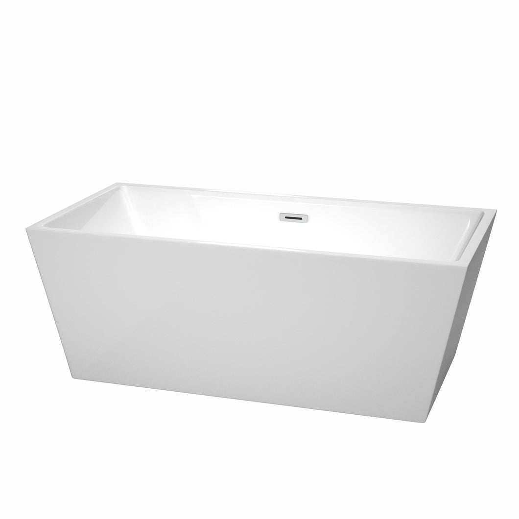 Wyndham Sara 63 Inch Freestanding Bathtub in White with Polished Chrome Drain and Overflow Trim- Wyndham