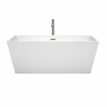 Load image into Gallery viewer, Wyndham Sara 63 Inch Freestanding Bathtub in White with Floor Mounted Faucet, Drain and Overflow Trim in Brushed Nickel- Wyndham
