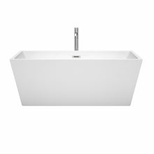 Load image into Gallery viewer, Wyndham Sara 63 Inch Freestanding Bathtub in White with Floor Mounted Faucet, Drain and Overflow Trim in Polished Chrome- Wyndham