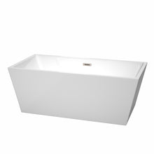 Load image into Gallery viewer, Wyndham Sara 63 Inch Freestanding Bathtub in White with Brushed Nickel Drain and Overflow Trim- Wyndham