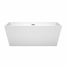 Load image into Gallery viewer, Wyndham Sara 63 Inch Freestanding Bathtub in White with Brushed Nickel Drain and Overflow Trim- Wyndham