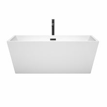 Load image into Gallery viewer, Wyndham Sara 63 Inch Freestanding Bathtub in White with Floor Mounted Faucet, Drain and Overflow Trim in Matte Black- Wyndham