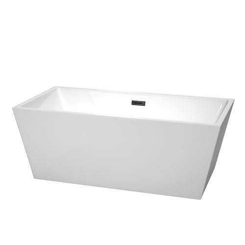 Wyndham Sara 63 Inch Freestanding Bathtub in White with Matte Black Drain and Overflow Trim- Wyndham