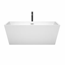 Load image into Gallery viewer, Wyndham Sara 63 Inch Freestanding Bathtub in White with Polished Chrome Trim and Floor Mounted Faucet in Matte Black- Wyndham
