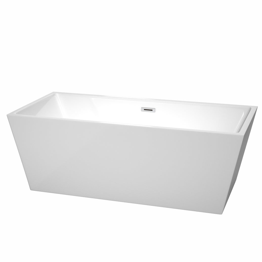 Wyndham Sara 67 Inch Freestanding Bathtub in White with Polished Chrome Drain and Overflow Trim- Wyndham