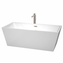 Load image into Gallery viewer, Wyndham Sara 67 Inch Freestanding Bathtub in White with Floor Mounted Faucet, Drain and Overflow Trim in Brushed Nickel- Wyndham