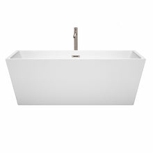 Load image into Gallery viewer, Wyndham Sara 67 Inch Freestanding Bathtub in White with Floor Mounted Faucet, Drain and Overflow Trim in Brushed Nickel- Wyndham